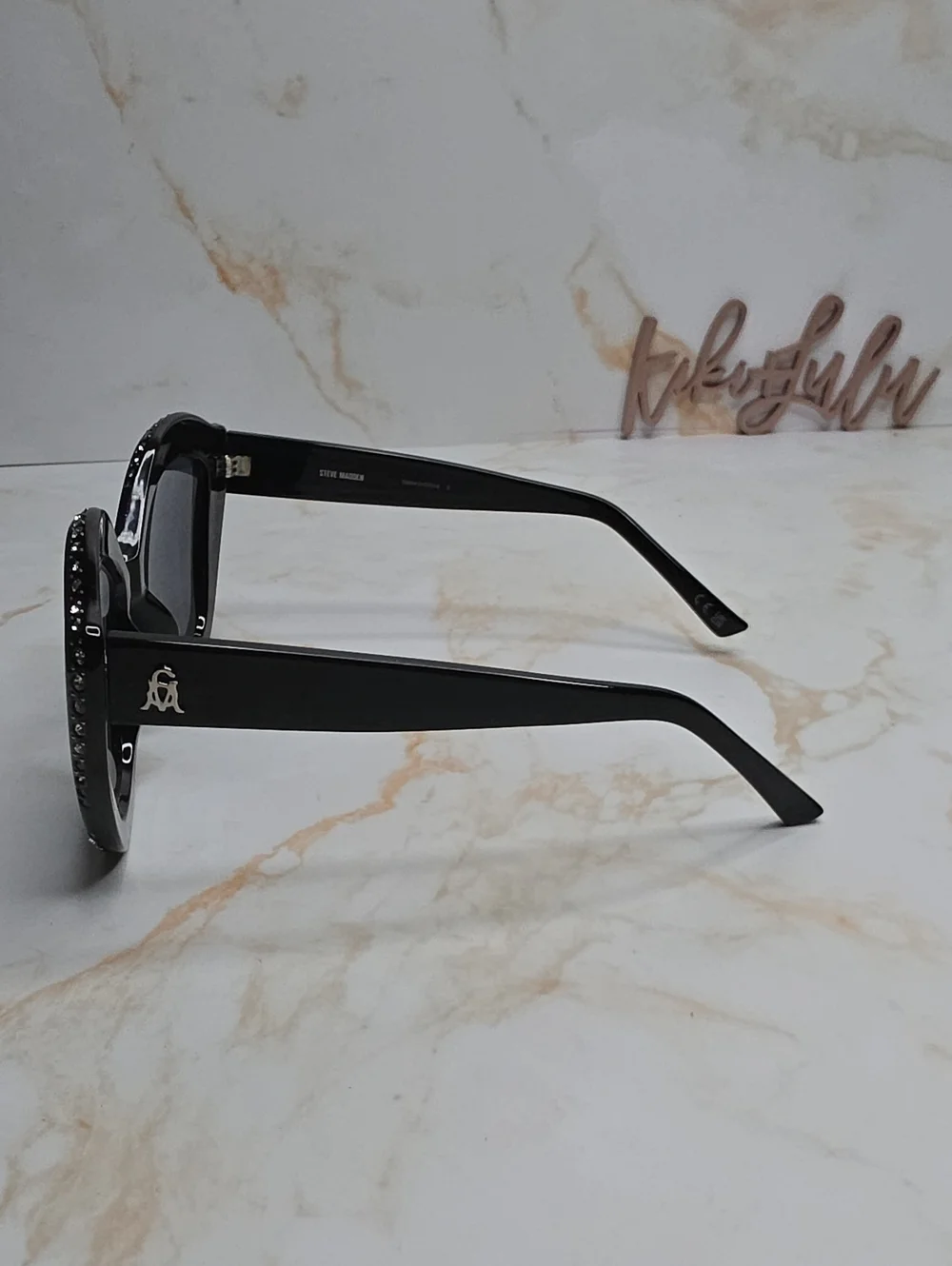 Steve Madden Black Crystal-Trim Cat Eye Sunglasses